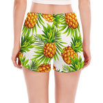 White Tropical Pineapple Pattern Print Women's Split Running Shorts