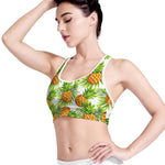 White Tropical Pineapple Pattern Print Women's Sports Bra