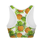White Tropical Pineapple Pattern Print Women's Sports Bra