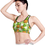 White Tropical Pineapple Pattern Print Women's Sports Bra