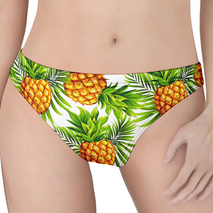 White Tropical Pineapple Pattern Print Women's Thong