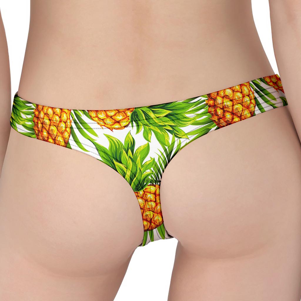 White Tropical Pineapple Pattern Print Women's Thong