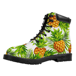 White Tropical Pineapple Pattern Print Work Boots