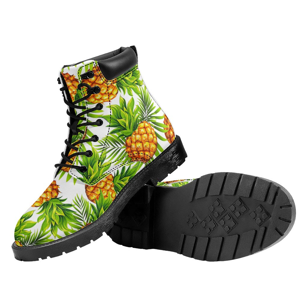 White Tropical Pineapple Pattern Print Work Boots