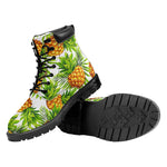 White Tropical Pineapple Pattern Print Work Boots