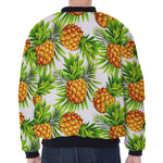 White Tropical Pineapple Pattern Print Zip Sleeve Bomber Jacket