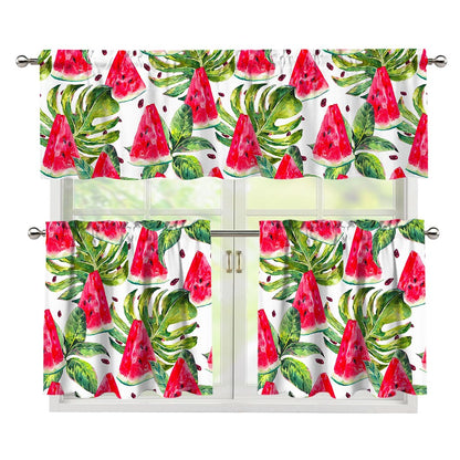 White Tropical Watermelon Pattern Print 3 Piece Kitchen Curtains