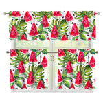 White Tropical Watermelon Pattern Print 3 Piece Kitchen Curtains
