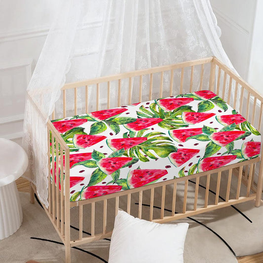 White Tropical Watermelon Pattern Print Baby Crib Sheet
