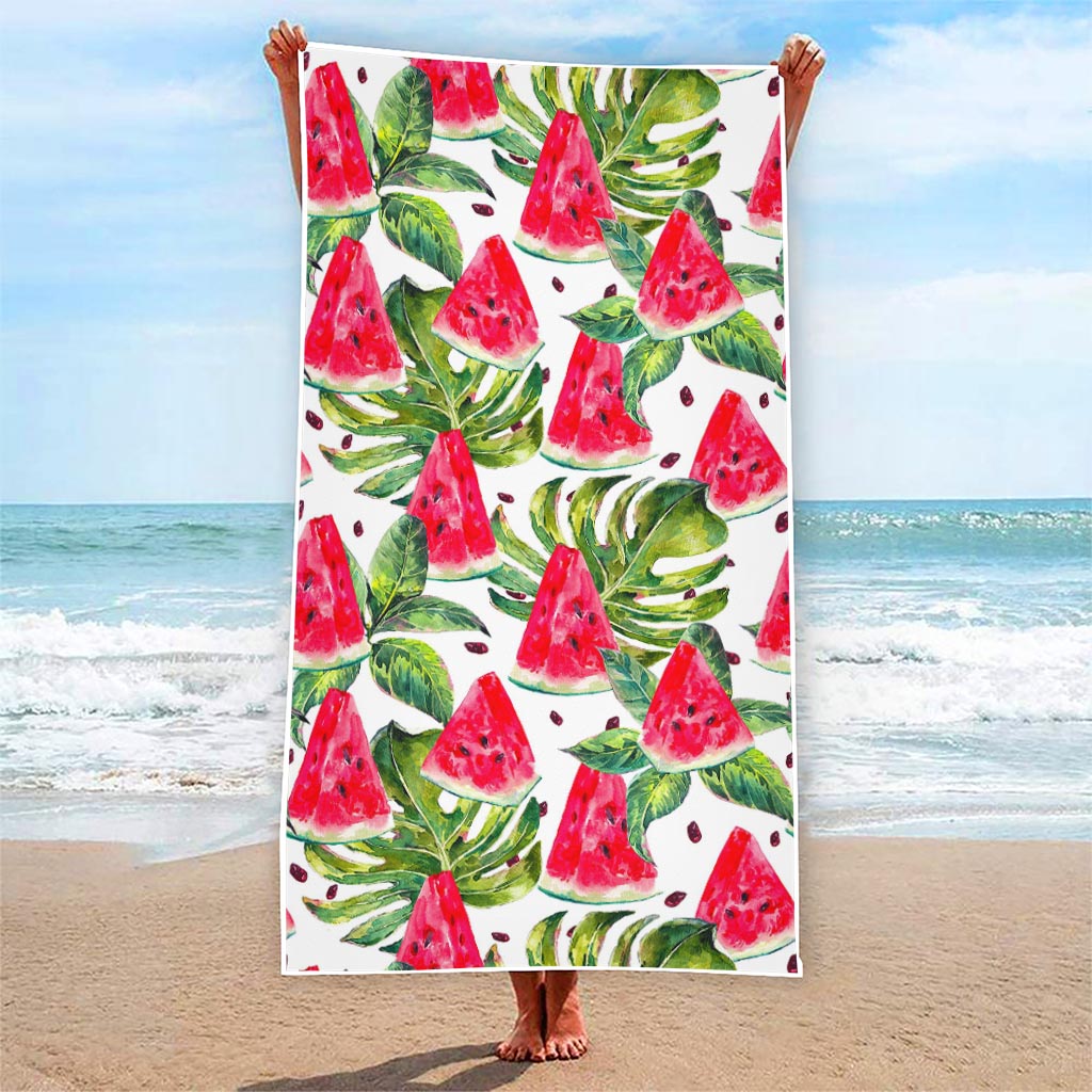 White Tropical Watermelon Pattern Print Beach Towel