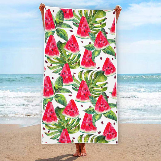 White Tropical Watermelon Pattern Print Beach Towel