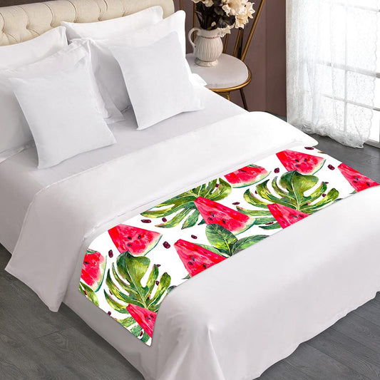 White Tropical Watermelon Pattern Print Bed Runner