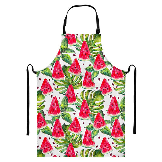 White Tropical Watermelon Pattern Print Bib Apron With Pocket