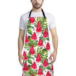 White Tropical Watermelon Pattern Print Bib Apron With Pocket
