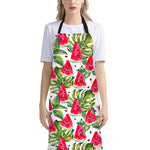 White Tropical Watermelon Pattern Print Bib Apron With Pocket