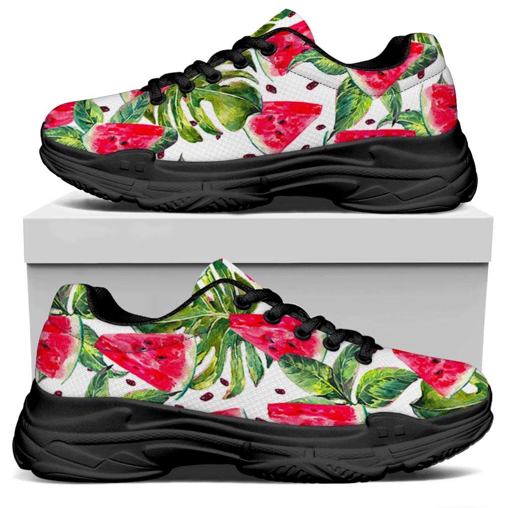 White Tropical Watermelon Pattern Print Black Chunky Shoes