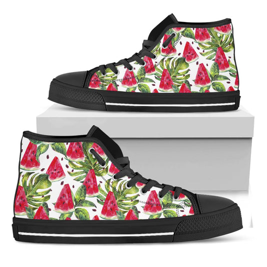 White Tropical Watermelon Pattern Print Black High Top Sneakers