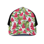 White Tropical Watermelon Pattern Print Black Mesh Trucker Cap