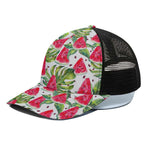 White Tropical Watermelon Pattern Print Black Mesh Trucker Cap
