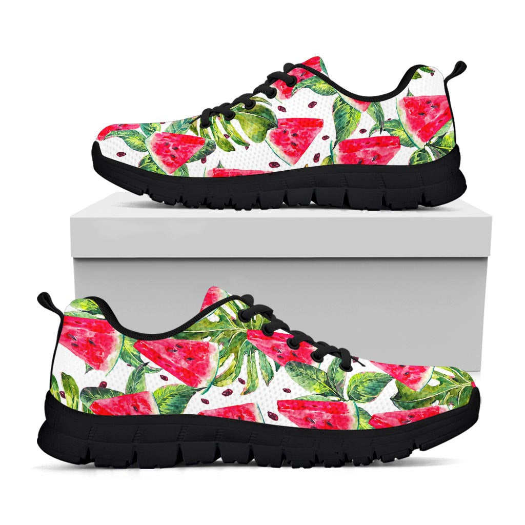 White Tropical Watermelon Pattern Print Black Running Shoes