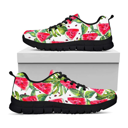 White Tropical Watermelon Pattern Print Black Running Shoes