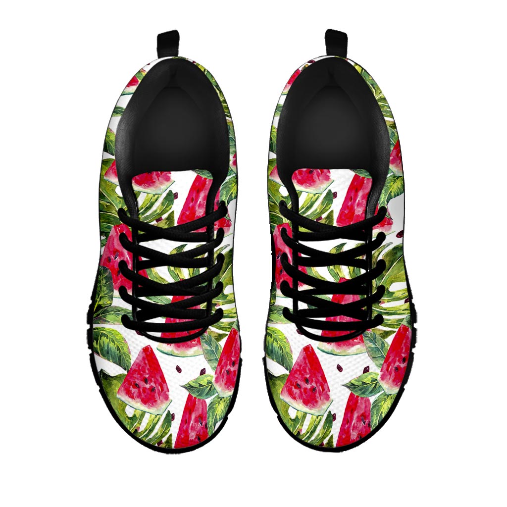 White Tropical Watermelon Pattern Print Black Running Shoes