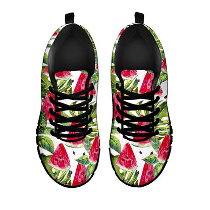 White Tropical Watermelon Pattern Print Black Running Shoes