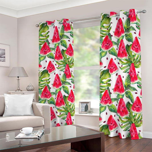 White Tropical Watermelon Pattern Print Blackout Grommet Curtains