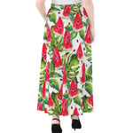 White Tropical Watermelon Pattern Print Chiffon Maxi Skirt