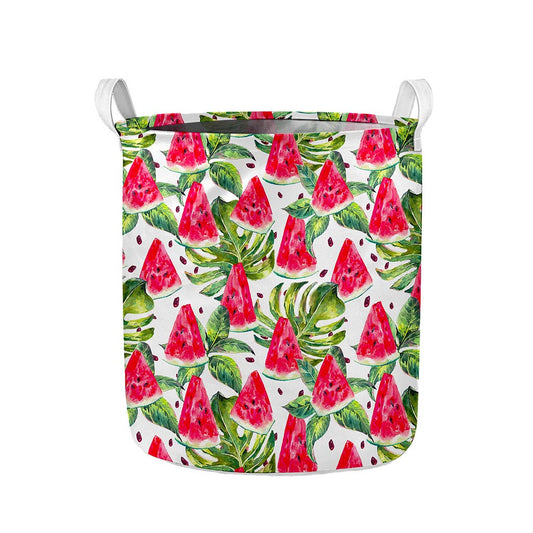 White Tropical Watermelon Pattern Print Collapsible Laundry Basket