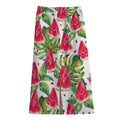 White Tropical Watermelon Pattern Print Cotton Front Slit Maxi Skirt