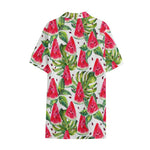 White Tropical Watermelon Pattern Print Cotton Hawaiian Shirt