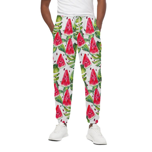 White Tropical Watermelon Pattern Print Cotton Pants