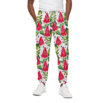 White Tropical Watermelon Pattern Print Cotton Pants