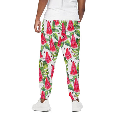 White Tropical Watermelon Pattern Print Cotton Pants