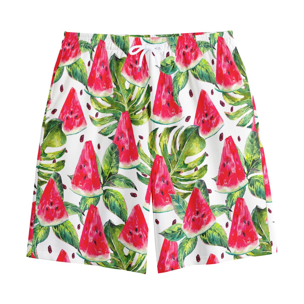 White Tropical Watermelon Pattern Print Cotton Shorts