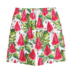 White Tropical Watermelon Pattern Print Cotton Shorts