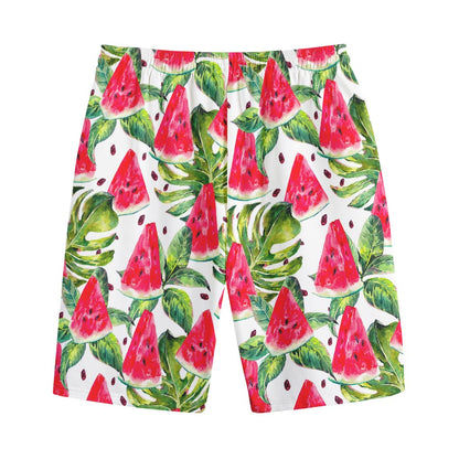 White Tropical Watermelon Pattern Print Cotton Shorts