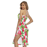 White Tropical Watermelon Pattern Print Cross Back Cami Dress