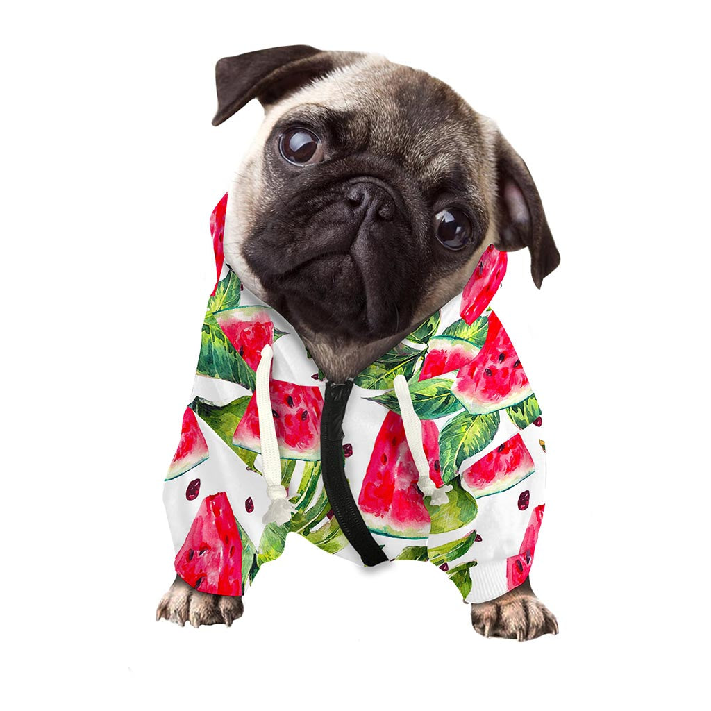 White Tropical Watermelon Pattern Print Dog Zip Up Hoodie