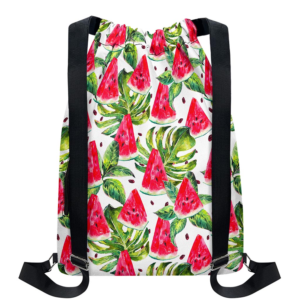 White Tropical Watermelon Pattern Print Drawstring Backpack