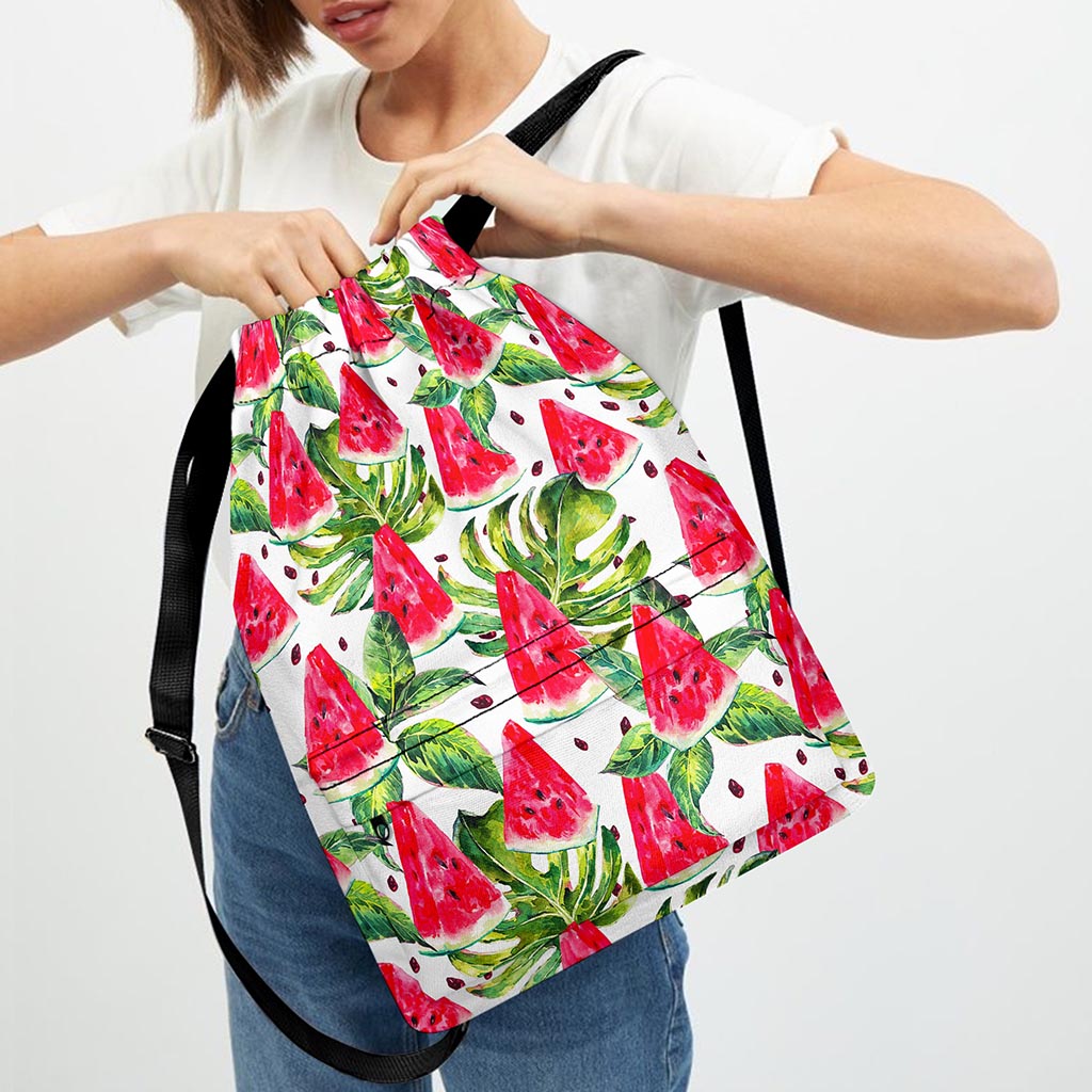 White Tropical Watermelon Pattern Print Drawstring Backpack