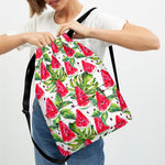 White Tropical Watermelon Pattern Print Drawstring Backpack