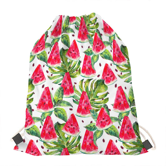 White Tropical Watermelon Pattern Print Drawstring Bag