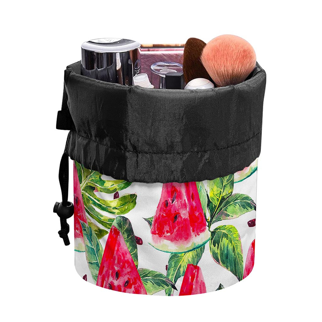 White Tropical Watermelon Pattern Print Drawstring Makeup Bag