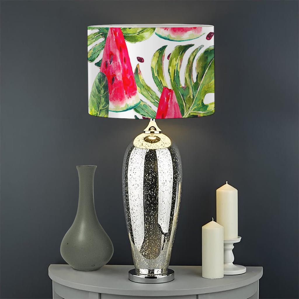 White Tropical Watermelon Pattern Print Drum Lamp Shade