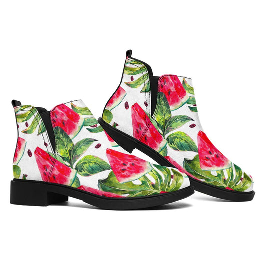 White Tropical Watermelon Pattern Print Flat Ankle Boots