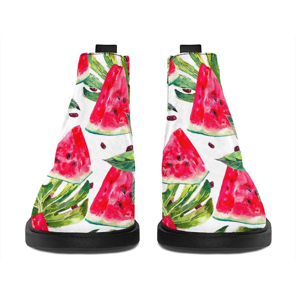 White Tropical Watermelon Pattern Print Flat Ankle Boots