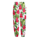 White Tropical Watermelon Pattern Print Fleece Lined Knit Pants