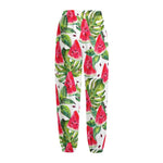 White Tropical Watermelon Pattern Print Fleece Lined Knit Pants